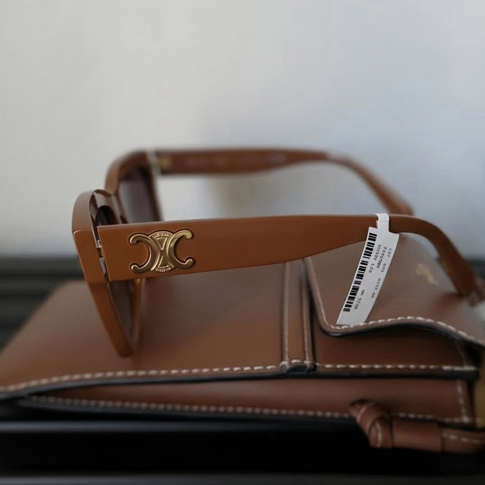 Celine Brown Square Sunglasses with Gold C Logo - Picture 3 of 4
